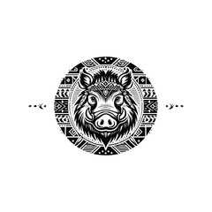 Wall Mural - Wart hog in bohemian black and white silhouette illustration -