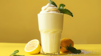 Wall Mural - Yellow smoothie healthy food background illustration generated by ai