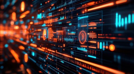 An abstract image of a digital interface with dynamic graphs and creative design elements, showcasing cutting-edge technology with copy space.