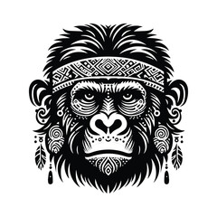 Wall Mural - gorilla monkey in bohemian black and white silhouette illustration -