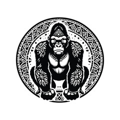 Wall Mural - gorilla monkey in bohemian black and white silhouette illustration -