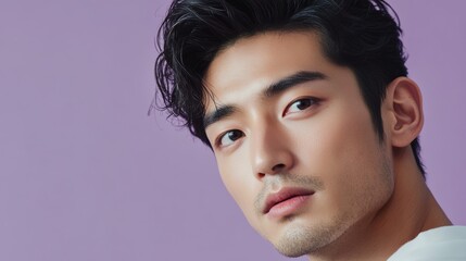 Close-up Portrait of a Young Man with Black Hair.