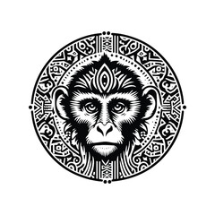 Wall Mural - monkey in bohemian black and white silhouette illustration -