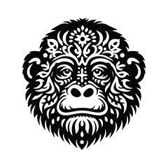 Wall Mural - orangutan monkey in folk art black and white silhouette illustration -