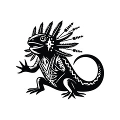 Axolotl in bohemian black and white silhouette illustration -