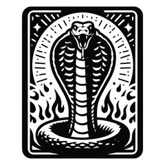 Cobra in Tarot card black and white silhouette illustration -