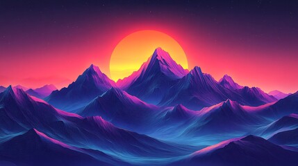 Wall Mural - Vector design of an abstract mountain range with sharp peaks and bold lines using bright colors and gradients to create a striking modern landscape