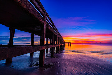 Sunrise view at the sea pier bridge