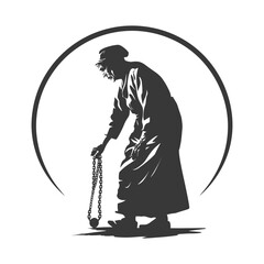 Wall Mural - A Silhouette of a Person Holding a Chain and Ball