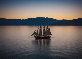 A beautiful sailboat is gently floating on the calm water during sunset