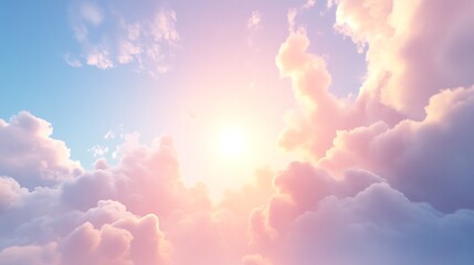 Wall Mural - Beautiful Pink and Blue Sky with Sun Shining Through Clouds.