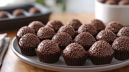 Delicious chocolate treats with sprinkles on a wooden table indoors