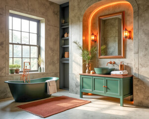 modern bathroom green burgundy color design solution