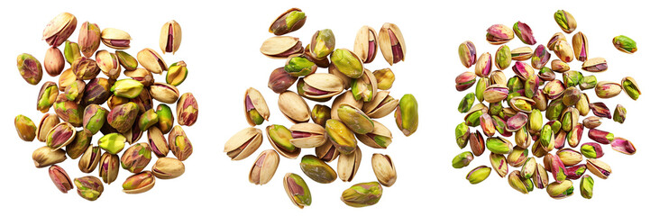 set of shelled pistachios on a transparent background