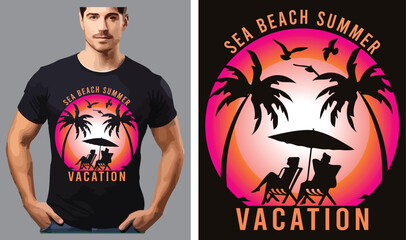 Wall Mural - Sea beach summer vacation a unique T shirt design vector .