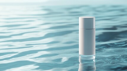 White Bottle Mockup On Blue Water Surface.