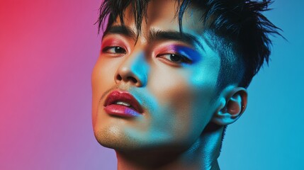 Portrait of a Man with Neon Makeup.