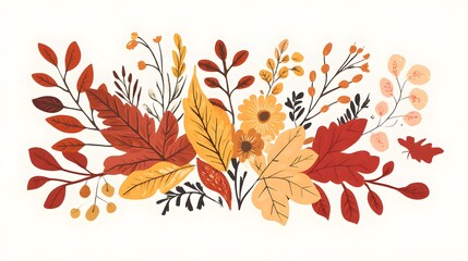 Wall Mural - Autumn florals vector illustration. Fall leaves composition. Botanical print in matisse style