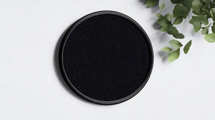 blank black and white round embroidered patch mockup