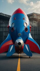 Wall Mural - Cartoon rocket ship with blue and red fins.