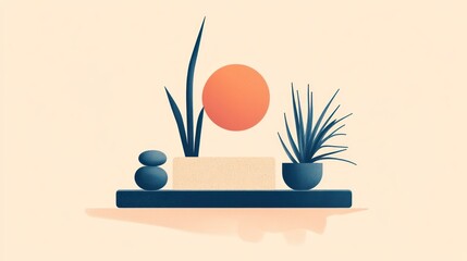 Poster - Minimalist Still Life with Plants and Stones