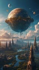 Wall Mural - Fantasy celestial city floating in the sky.
