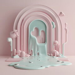 Minimalistic pastel background with a flowing, abstract 3D podium featuring soft curves and fluid shapes, ideal for modern design projects, product presentations, and creative visual concepts