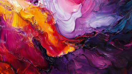 Poster - Detailed view of an abstract background with a mix of vibrant colors and fluid brushstrokes, capturing an artistic and dynamic visual movement.