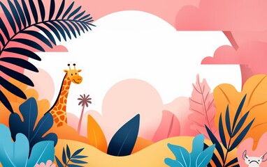 a jungle safari collage with groovy cartoon explorers and funky animals in a vibrant tropical landsc