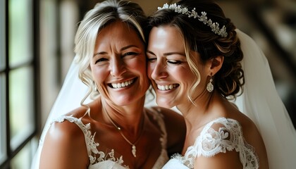 Wall Mural - Radiant Bride and Mother Celebrate Love and Joy on a Special Day