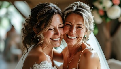 Wall Mural - Radiant Bride and Mother Celebrate Love and Joy on a Special Day