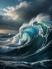 Sticker - Majestic waves in a digital painting, capturing the tumultuous nature of stormy seas.