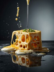 Wall Mural - Melting bio cheese with holes, photorealistic.