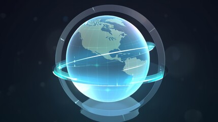 Glass Sphere with World Map Inside Highlighting Global Trade and Business Growth Through B2B Marketing. Viewed from Above Against Isolated Blue Background