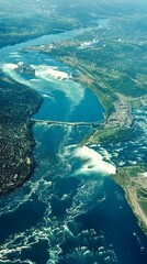 Aerial view of Niagara Falls showcasing the extensive river system and surrounding landscape