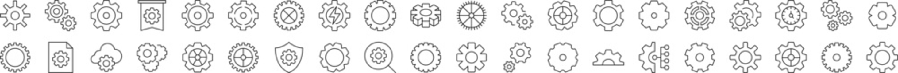 Wall Mural - pack of mechanism and settings related line icons. editable stroke for design, web sites, apps, card