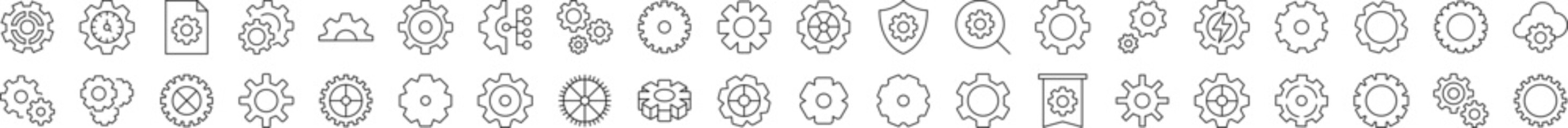 Wall Mural - mechanism and settings thin line icon set. editable stroke. suitable for banners, cards, social netw