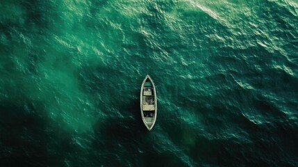 Wall Mural - Boat floating on a teal ocean.