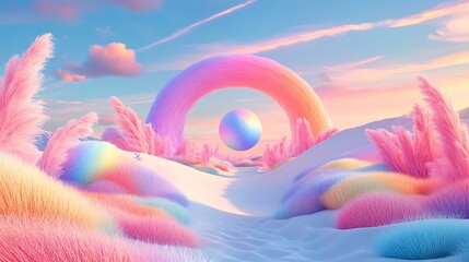 Sticker - Pastel Dreamscape with Fluffy Grass and a Holographic Orb