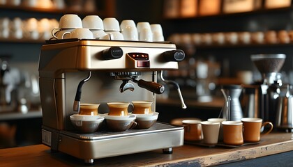 Barista crafting coffee at machine with skillful precision and modern AI techniques