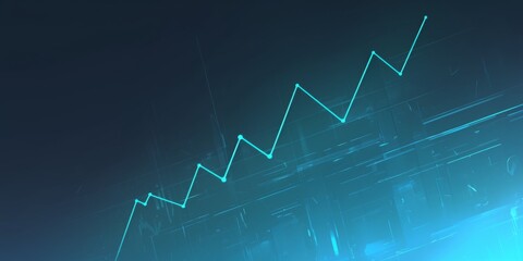 Wall Mural - Simple Line Graph with Upward Trend on Dark Grey Background, Featuring Light Blue Glowing Lines. Highlights Growth and Positive Trends.