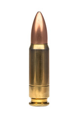 30 carbine bullet with brass casing on isolated background
