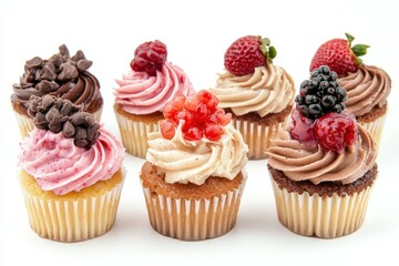 Wall Mural - Delicious assortment of cupcakes with various frosting and toppings