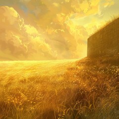 Wall Mural - picturesque golden wall in an old field in the style