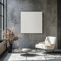 Wall Mural - Modern living room featuring a minimalist white canvas and stylish decor