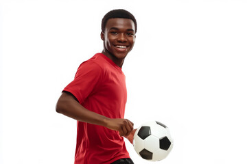 Teen Football Player Kicking the Ball Isolated on White