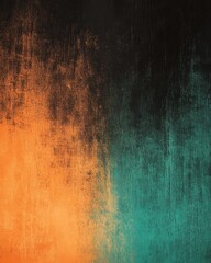 Vibrant abstract gradient background featuring orange, teal, and black with retro grainy texture