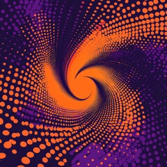 Wall Mural - Dynamic orange and purple spiral halftone background with vibrant psychedelic patterns