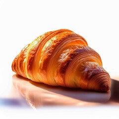 One croissant closeup isolated on white background