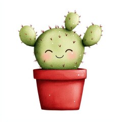 A cheerful cactus in a red pot, adding a fun touch to any decor with its cute smile and green features.